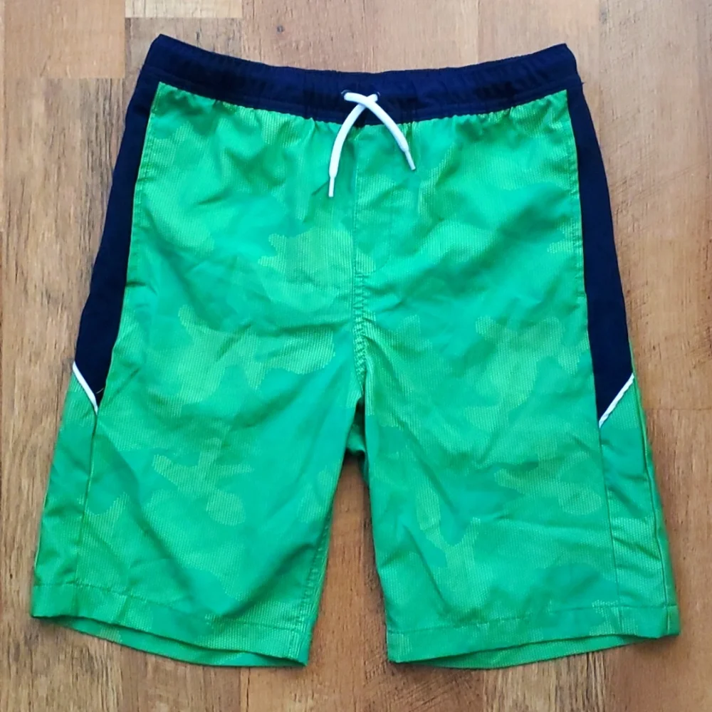 Lands End‎ Boys Size Large Lime Green Camo Swim Trunks